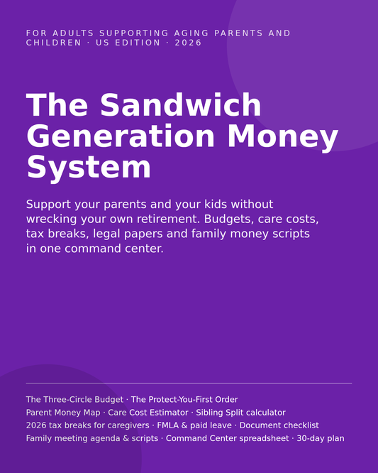 Sandwich Generation Money System: Caregiver Budget, Aging Parent Finance Planner & Sibling Cost-Sharing Spreadsheet (2026, US)